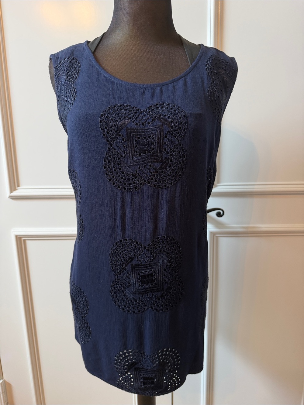 Daniel Rainn Navy Crochet-Panel Sleeveless Tank